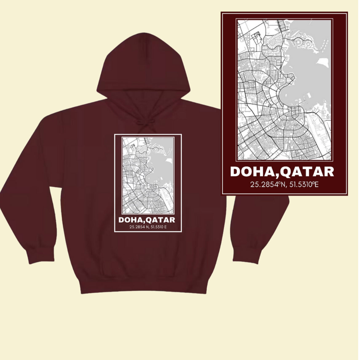 Custom nation QND hoodie-map(maroon)